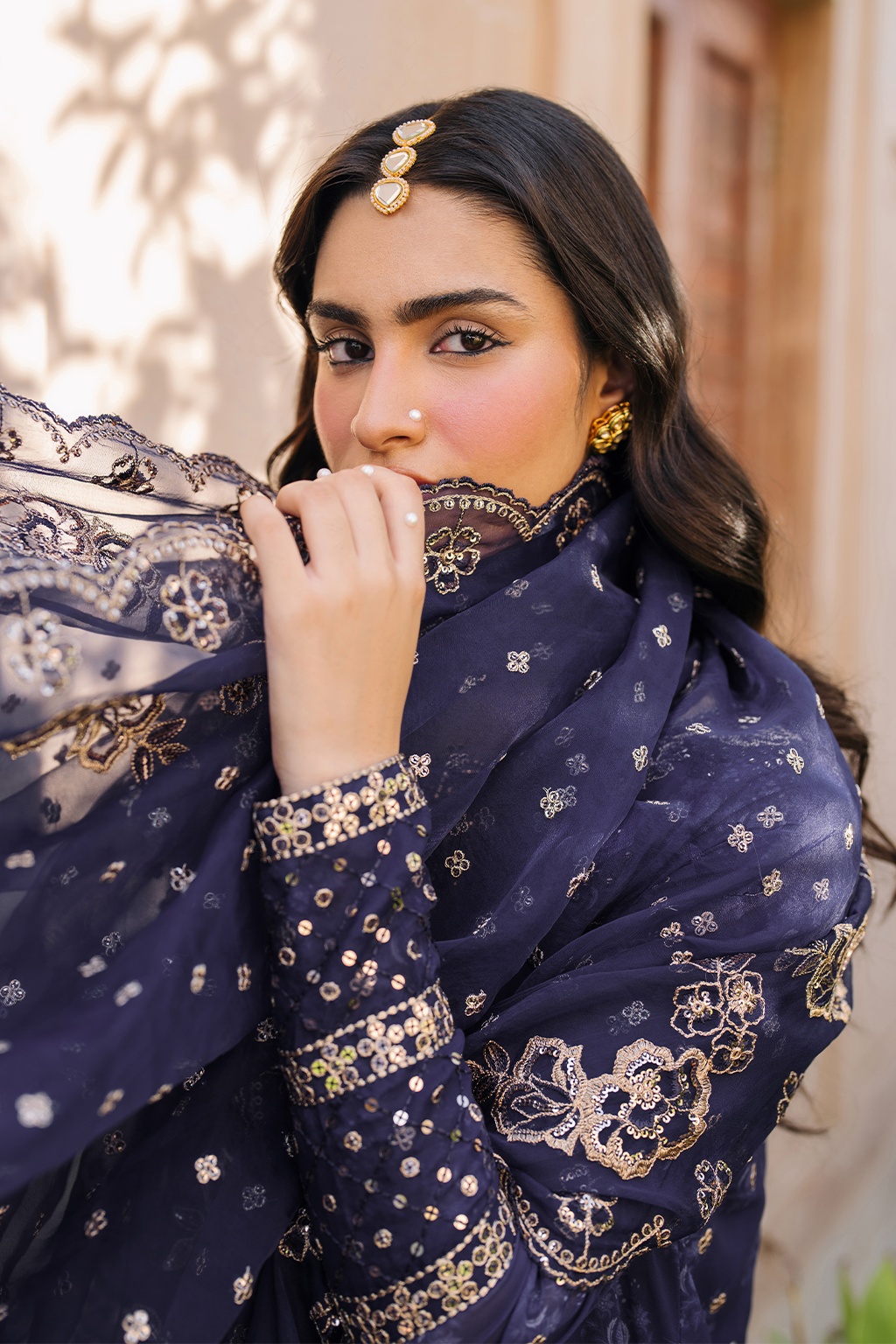 Iznik | Bandhani Formals | UE-325 XL Navy Blue Chiffon