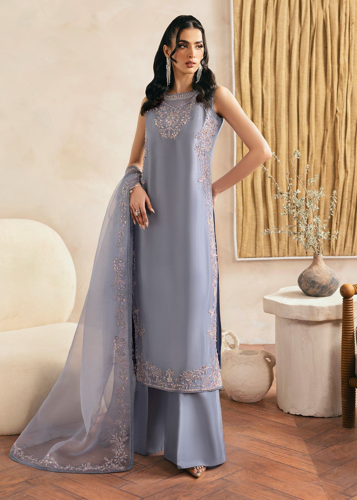 Kanwal Malik | Miray Luxury Pret | Natalia XS Blue Gray Raw Silk