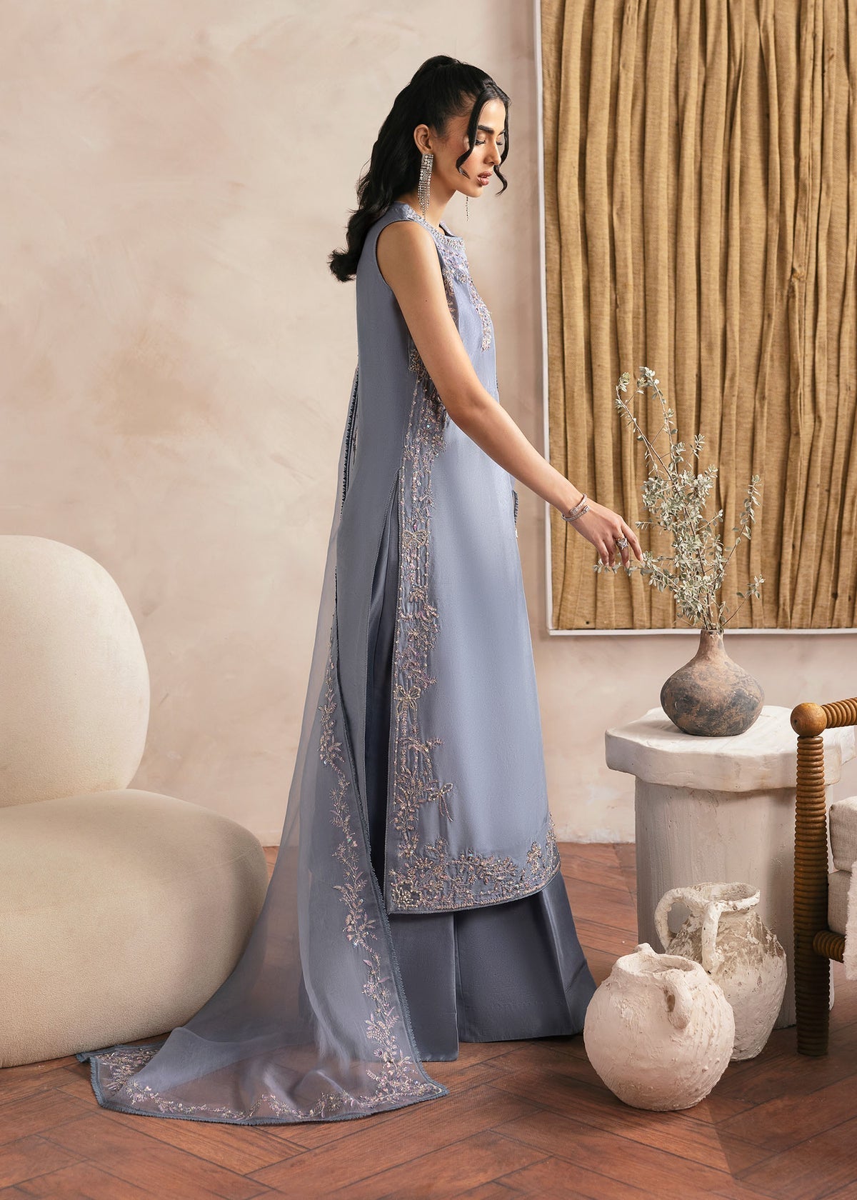 Kanwal Malik | Miray Luxury Pret | Natalia M Blue Gray Raw Silk