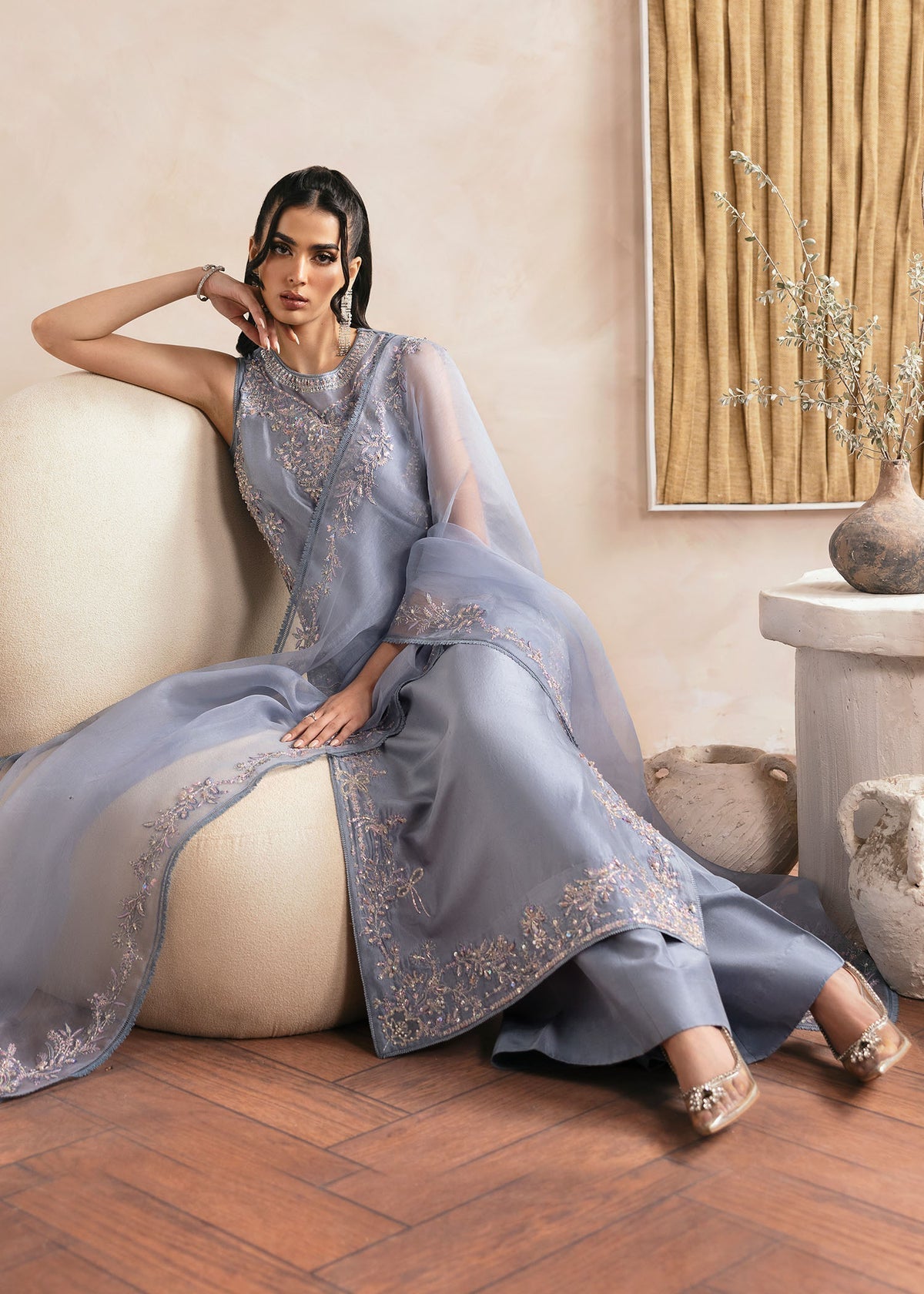 Kanwal Malik | Miray Luxury Pret | Natalia XL Blue Gray Raw Silk