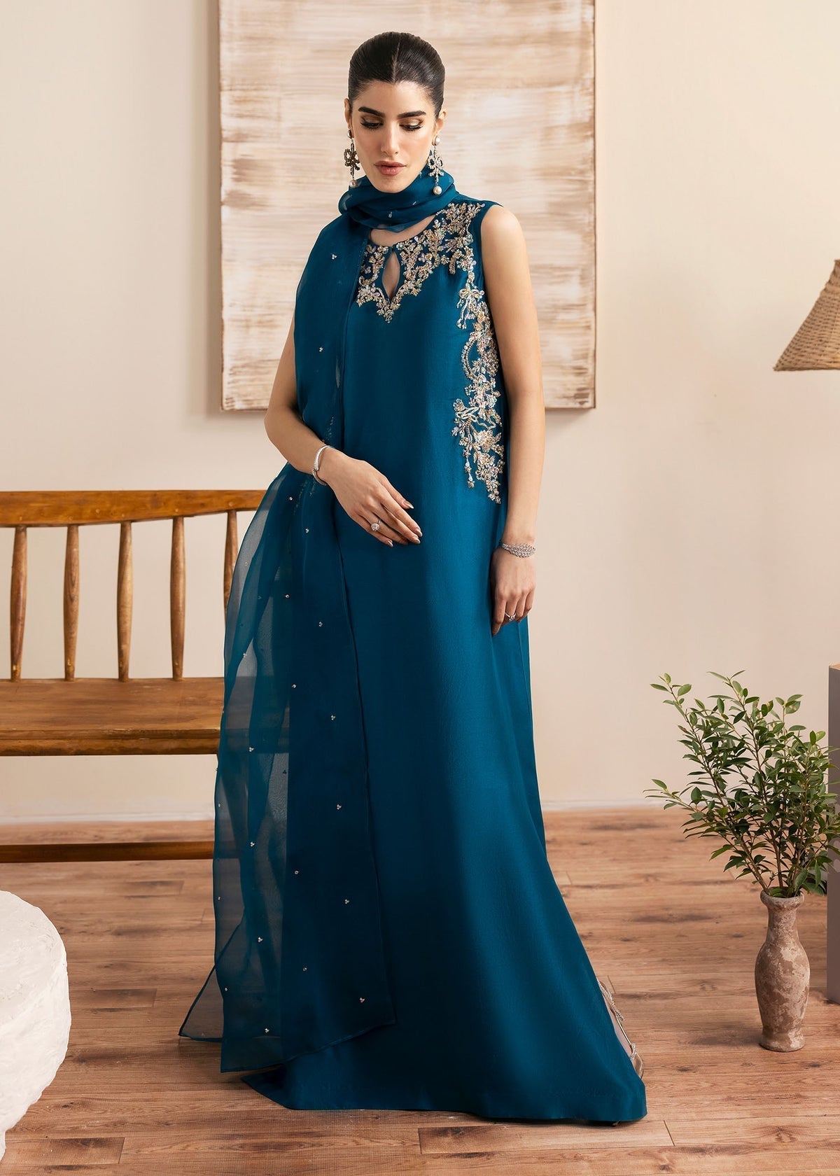 Kanwal Malik | Miray Luxury Pret | Erina XS Teal Blue Raw Silk