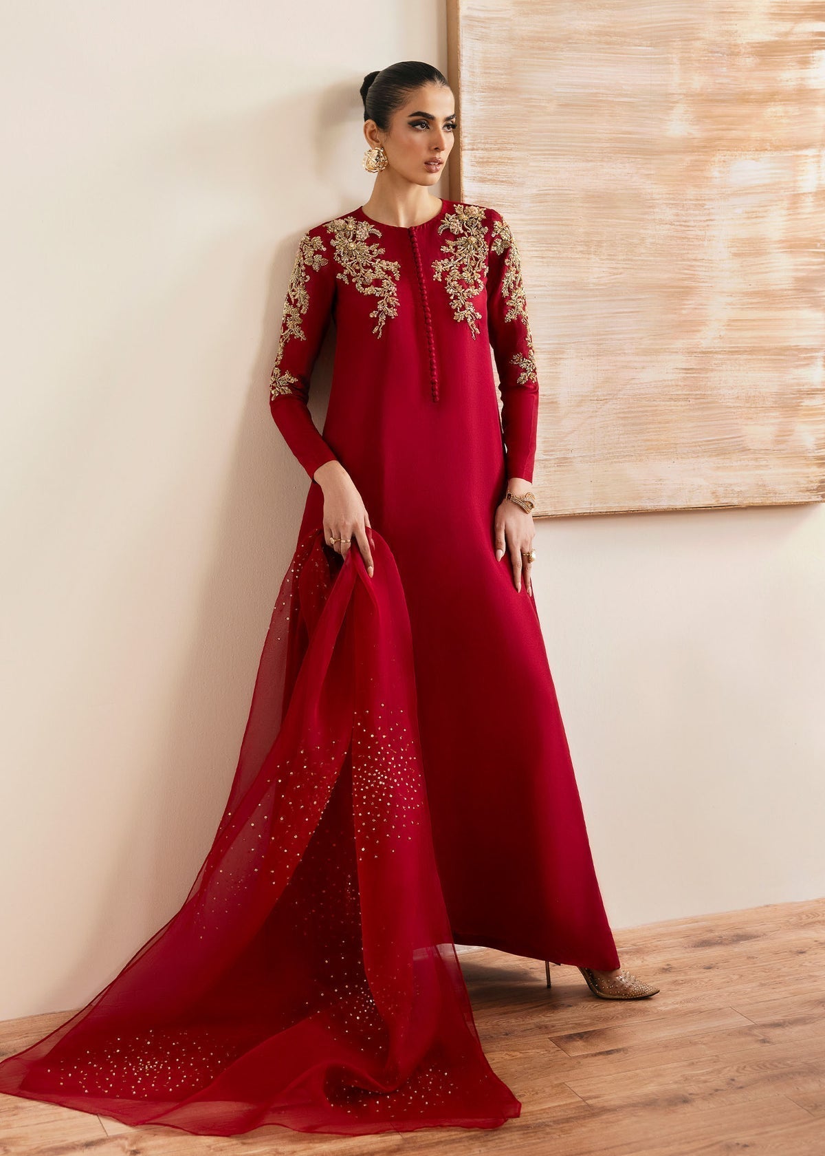 Kanwal Malik | Miray Luxury Pret | Rosina XS Haute Red Raw Silk