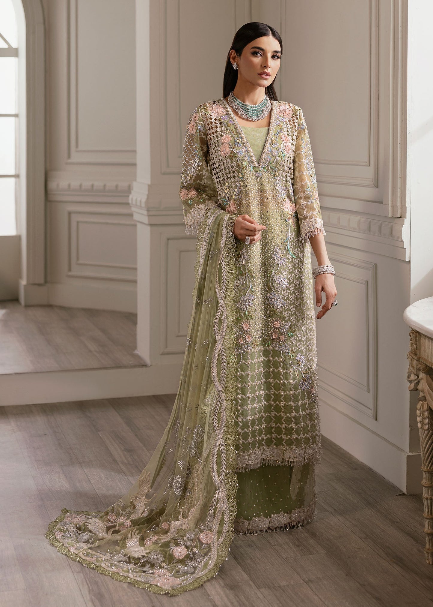 Crimson | A Beautiful Chaos Wedding Collection | Sparkle Cascade M Organza Long Shirt with Plazo Pant