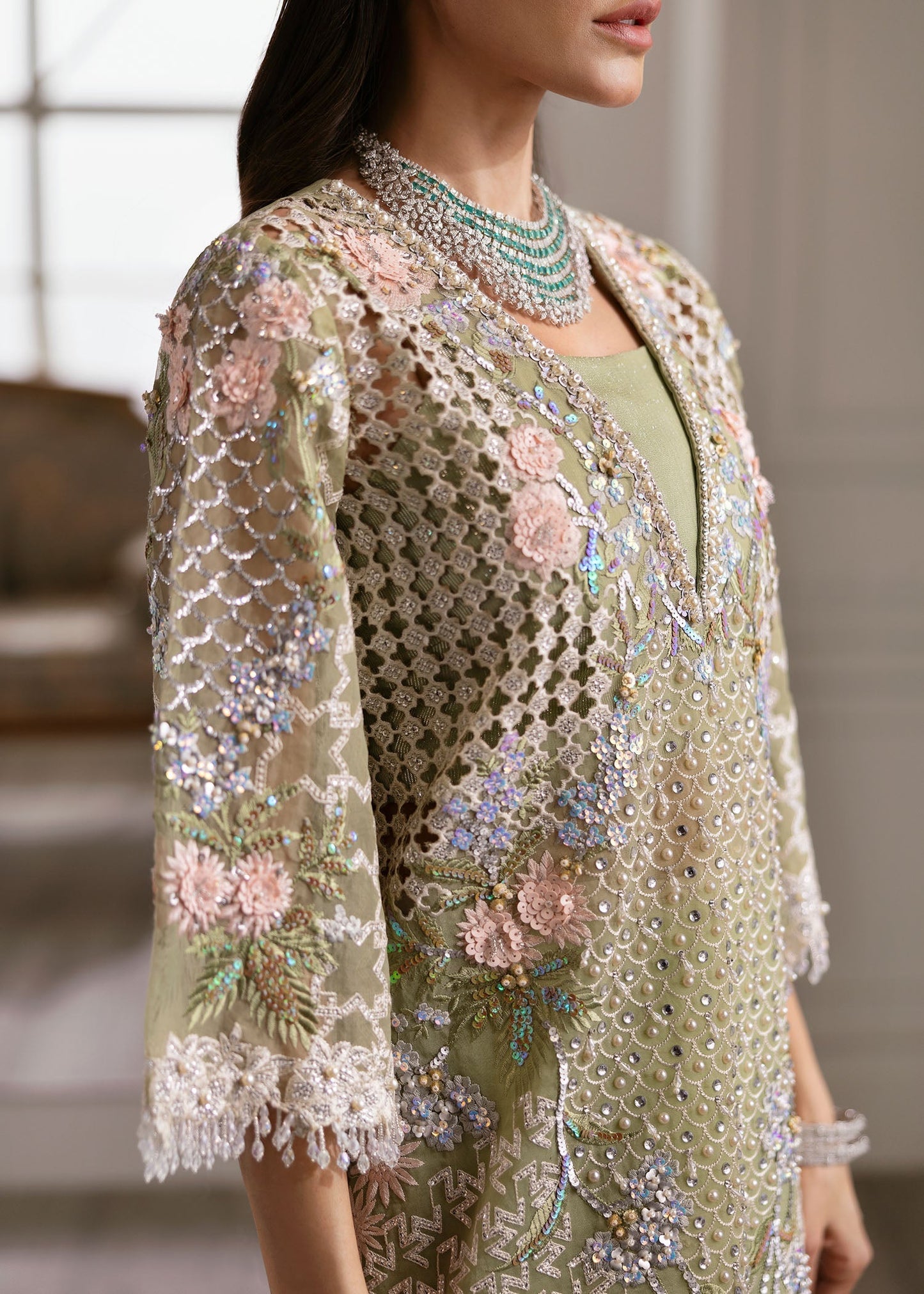 Crimson | A Beautiful Chaos Wedding Collection | Sparkle Cascade S Organza Short Shirt with Pant