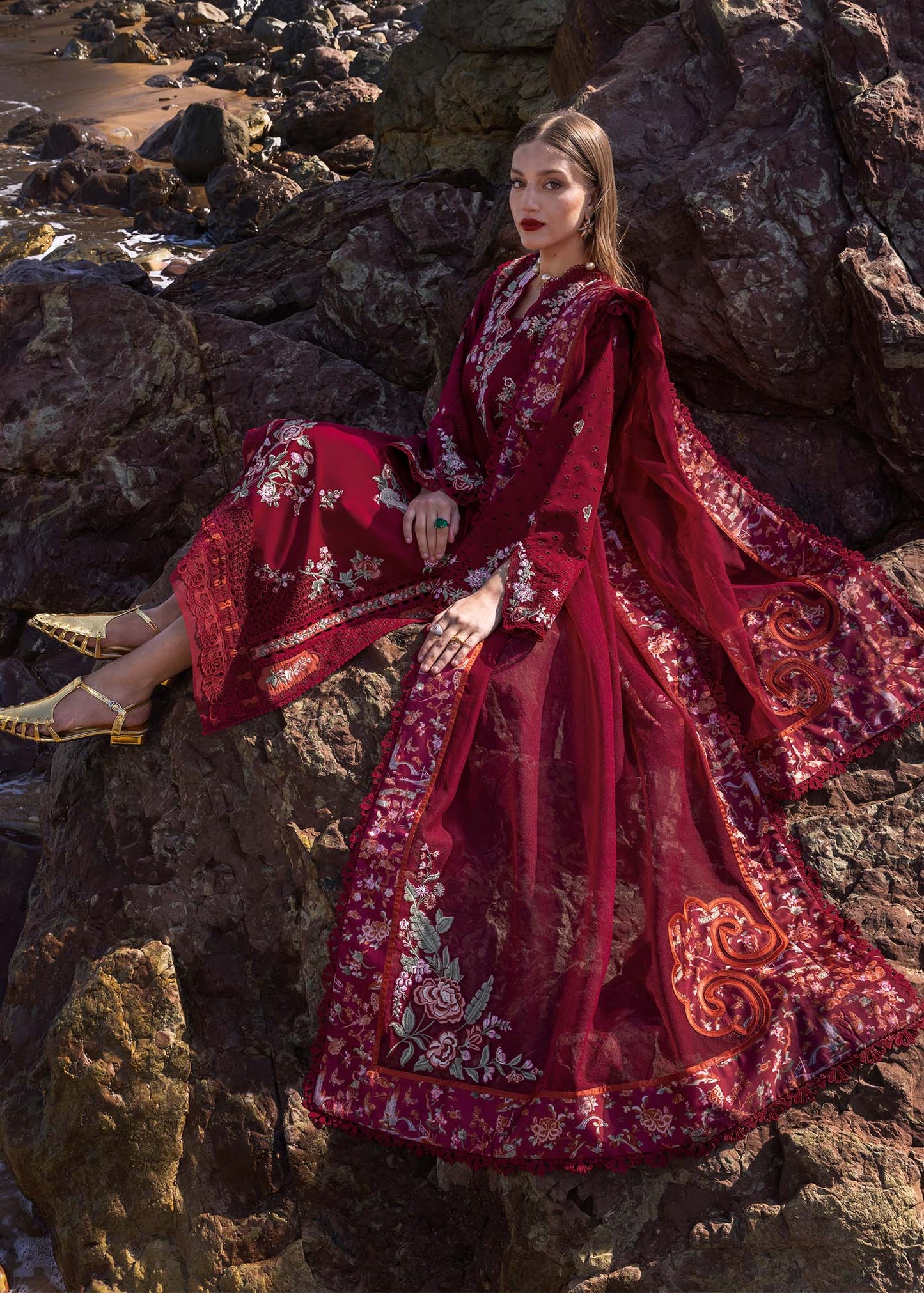 Crimson | Floe by Crimson | Parsi Threads - D5 B XL Berry Lawn