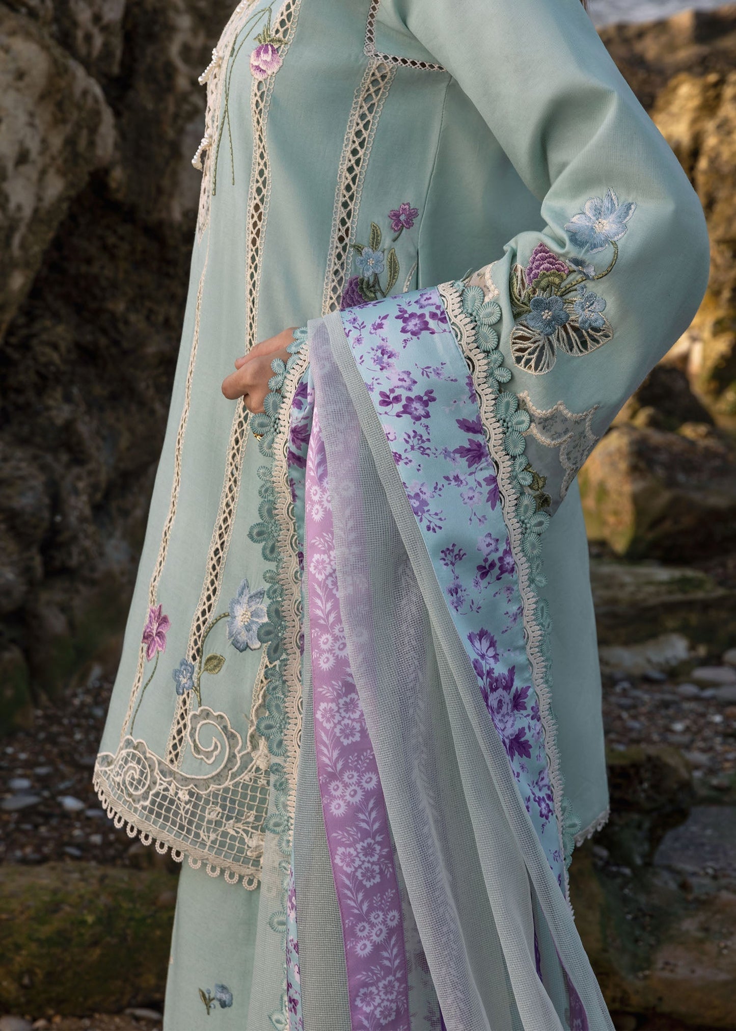 Crimson | Floe by Crimson | Floral Crush - D6 A M Ice Blue Lawn