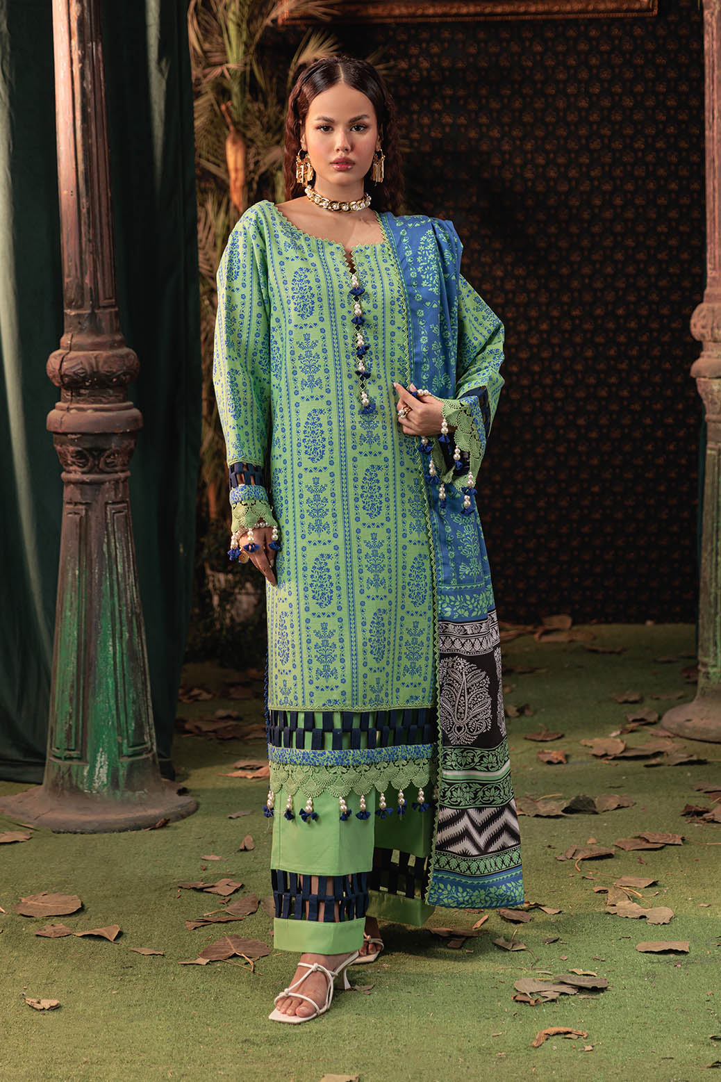 Bonanza Satrangi | Pale Gardenia 3 Pc (2W24P3P328) Green