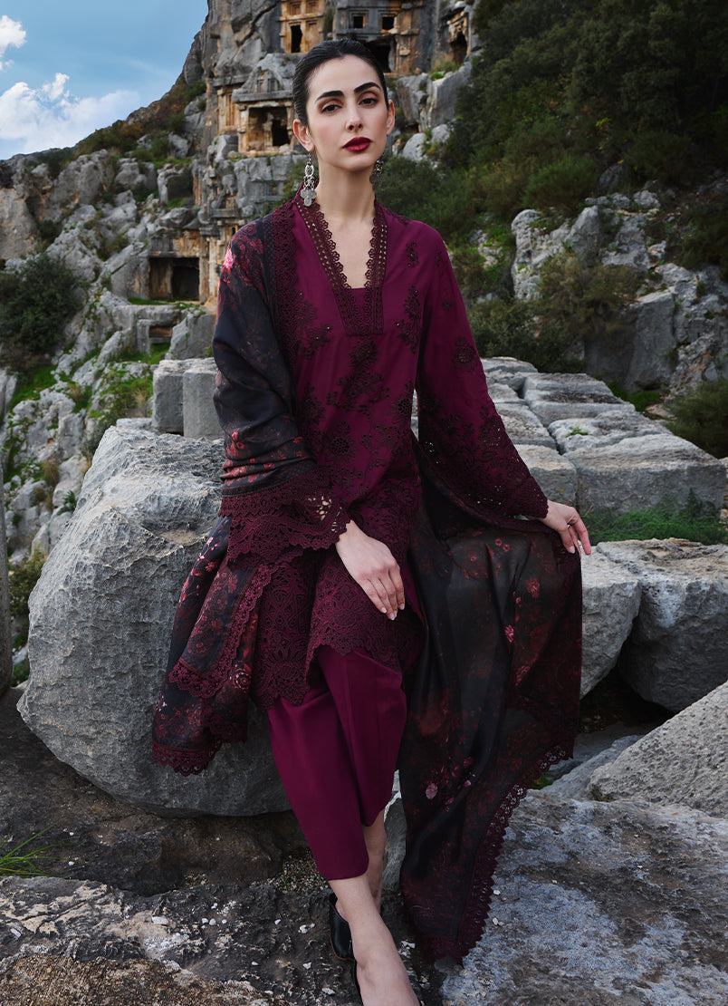 Image | Lawnkari 25 | Delara S Wine Berry Cotton Lawn