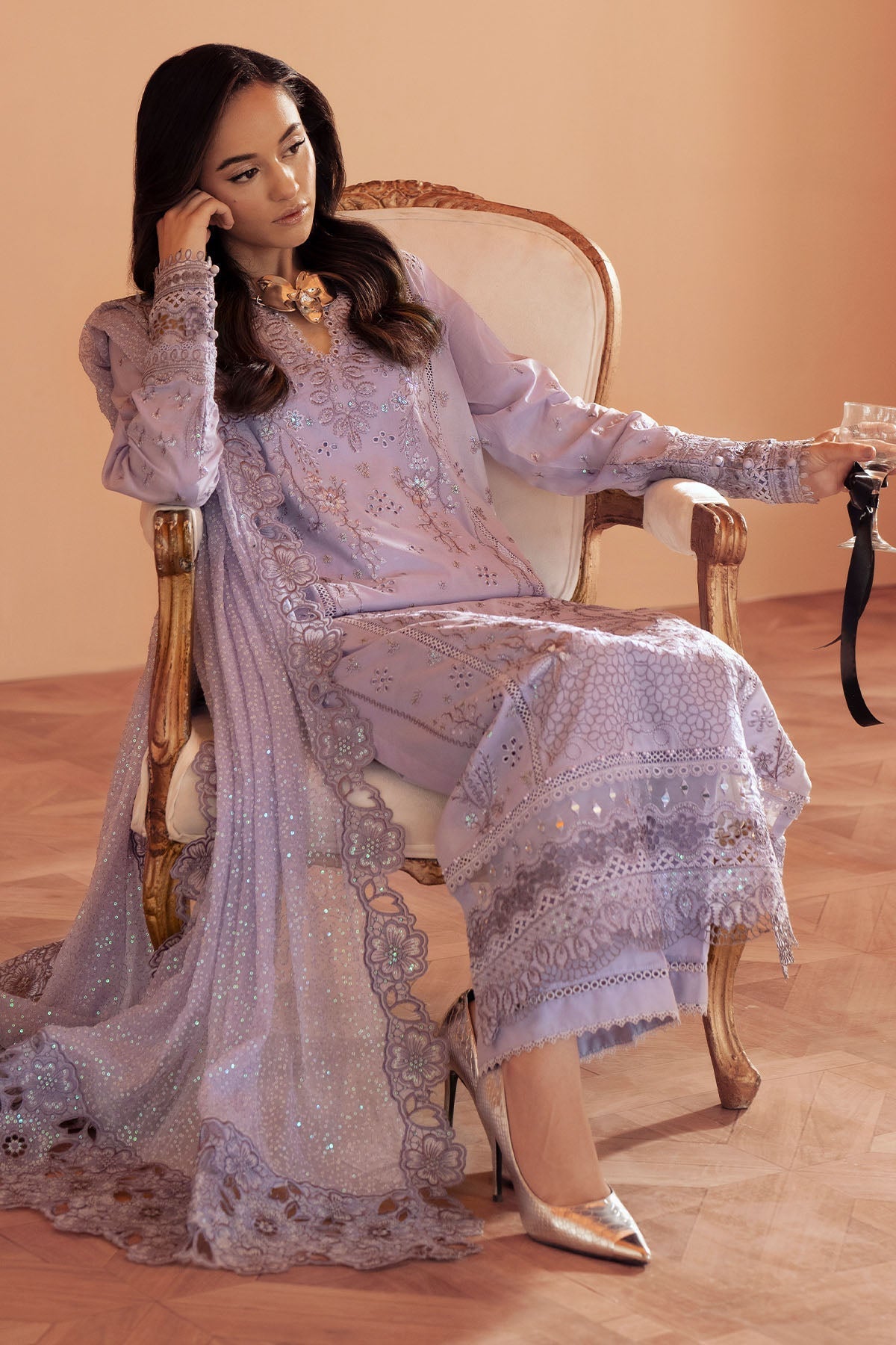 Nureh | Feya Eid Collection | FE-08 Custom Size Light Lavender Lawn