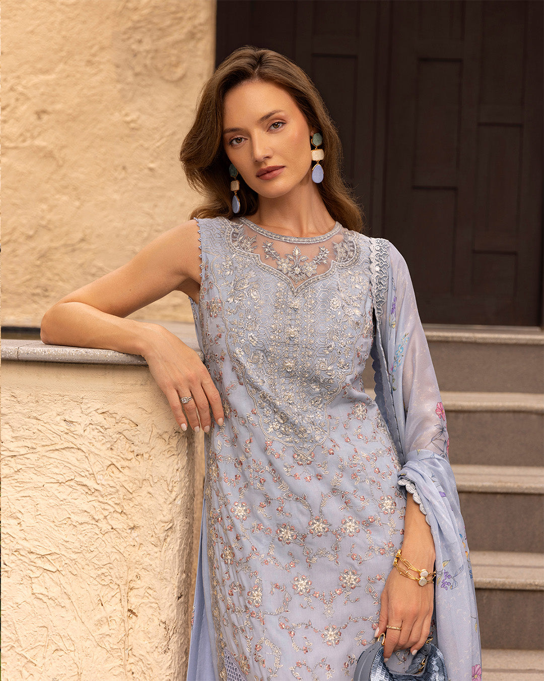 Faiza Saqlain | Zinnia Lawn 25 | Liana L LIight blue Grey Lawn