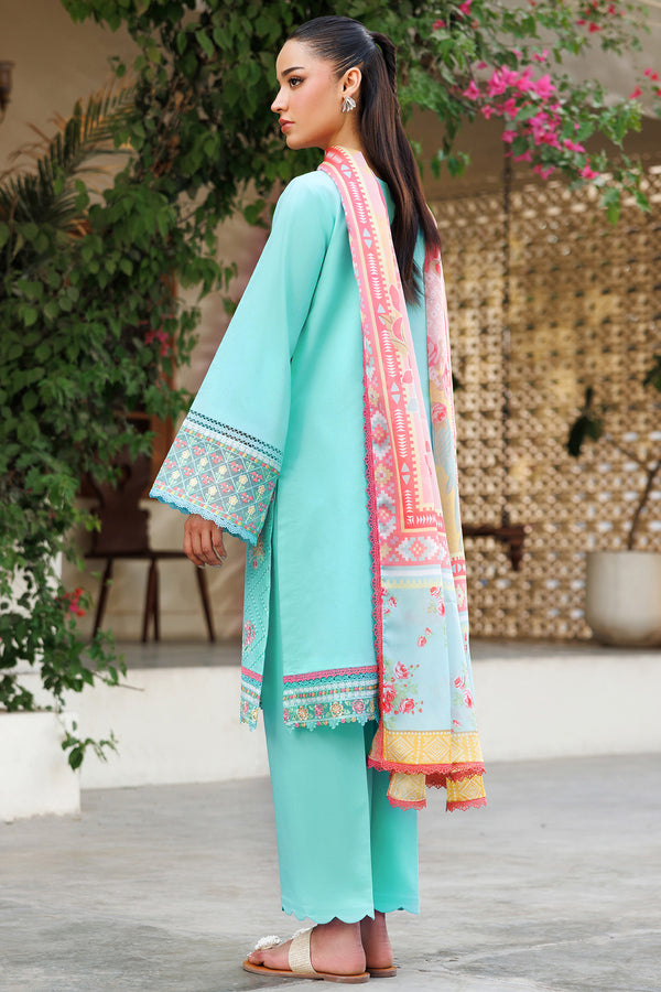 Farasha | Summer Weaves Embroidered Lawn | Ocean Veil S Turquoise Lawn