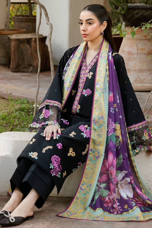 Farasha | Summer Weaves Embroidered Lawn | Raven Dusk XL Black Lawn