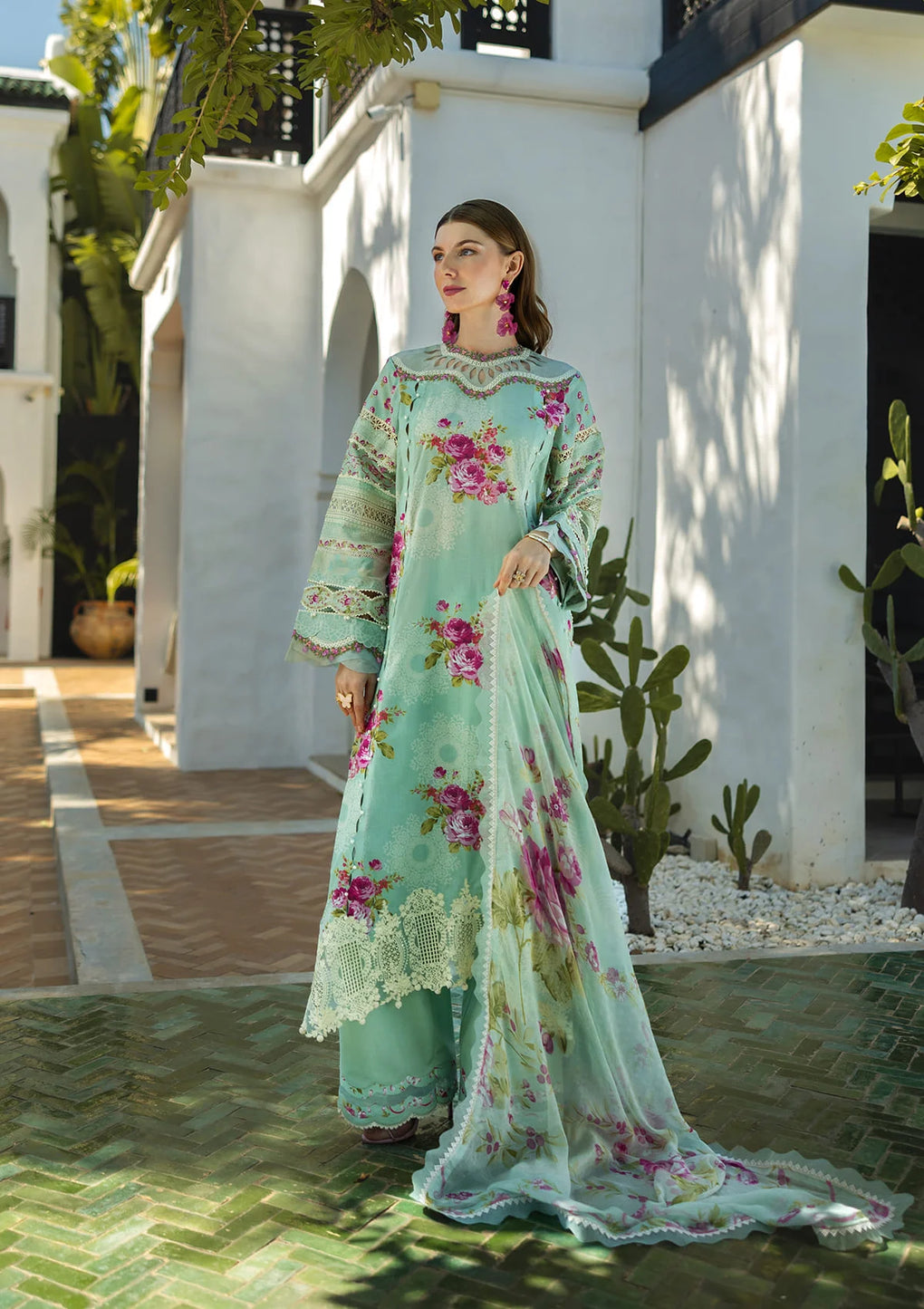 Elaf Premium | Signature 25 | ETS-03A TURQUOISE M Mint Gray Lawn