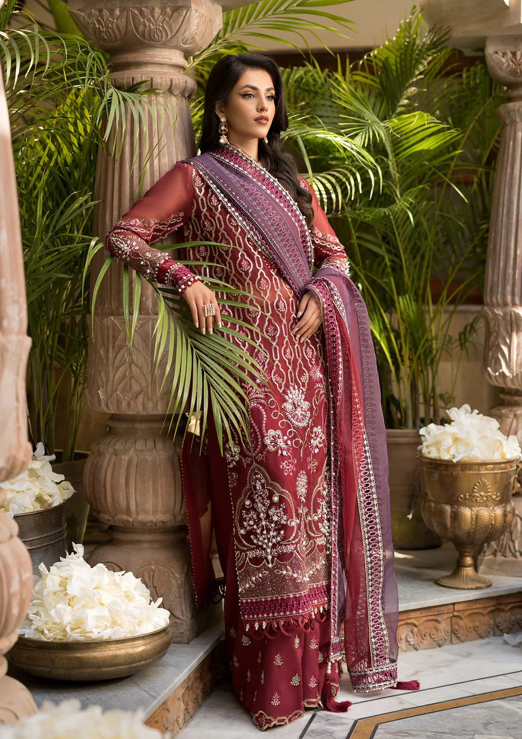 Elaf Premium | Formal Handwork Collection | EFH-06 GHAZAL L Maroon Organza