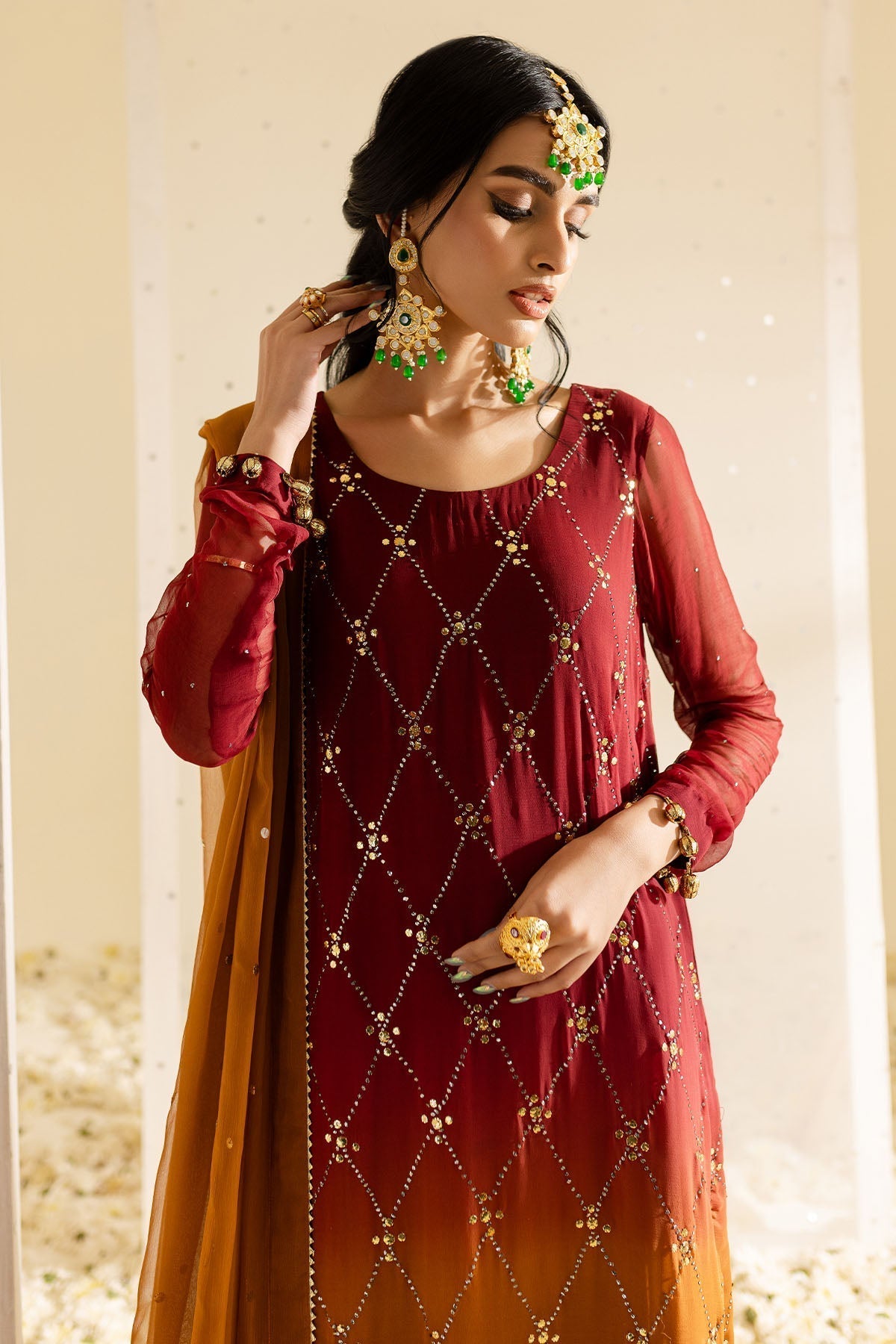 Nureh | Mukeshkari Formals | MK-09 L Rust Chiffon