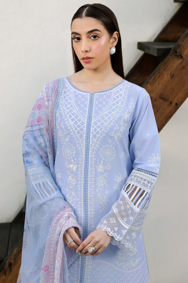 Farasha | Summer Weaves Embroidered Lawn | Serene Blue M Pale Aqua Lawn