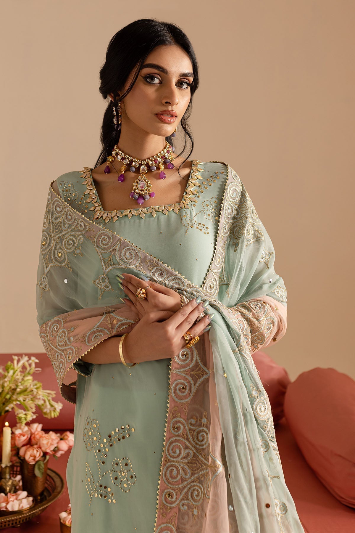 Nureh | Mukeshkari Formals | MK-11 L Ice Blue Chiffon