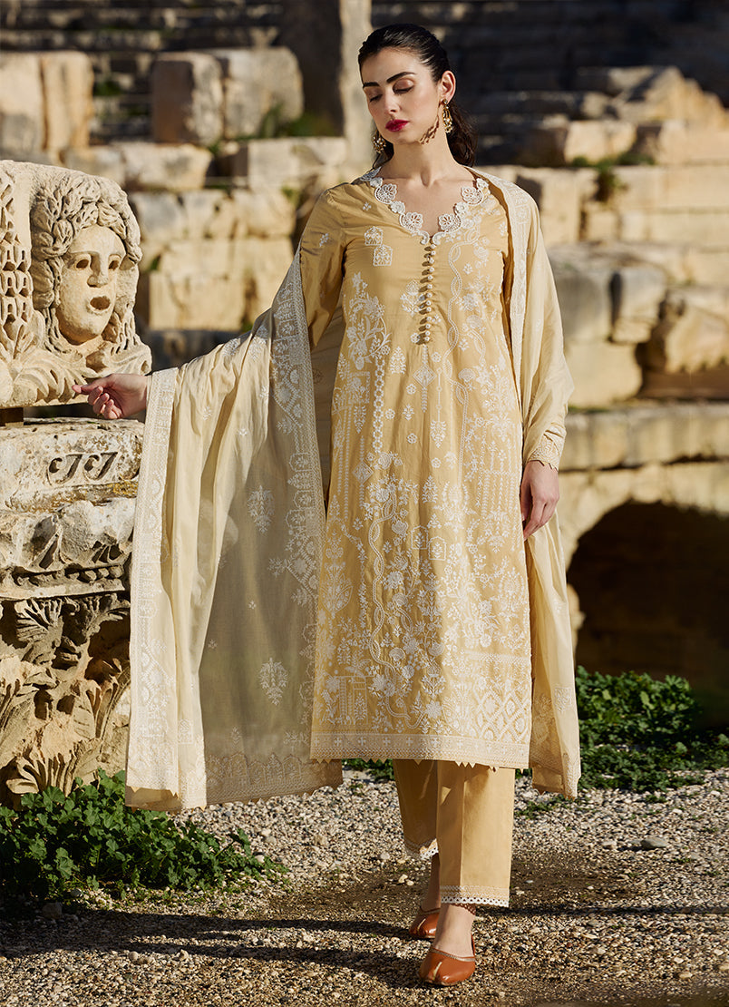 Image | Lawnkari 25 | Ebru XS Beige Cotton Lawn