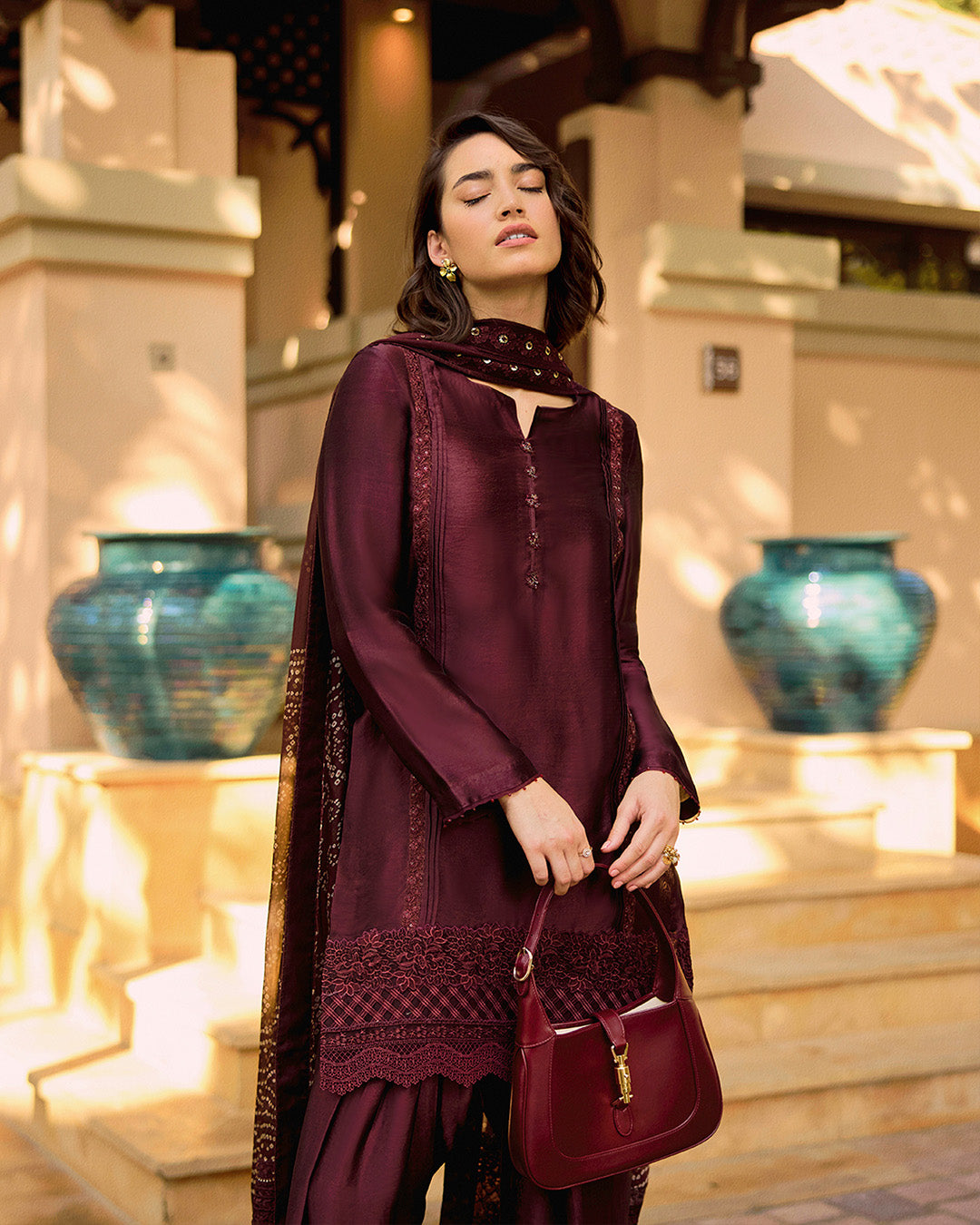 Faiza Saqlain | Carmela Luxury Pret | Triana L Dark Maroon Oak Silk
