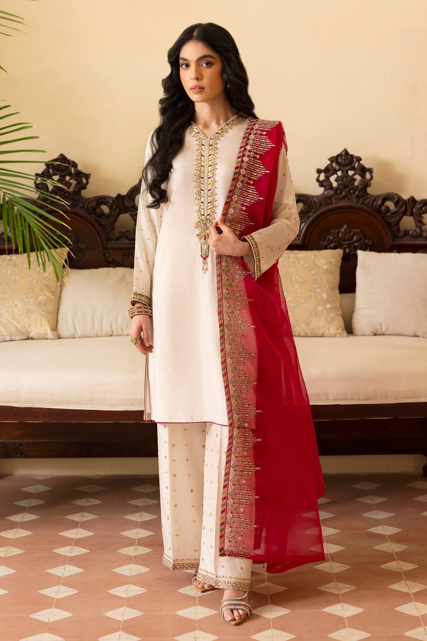Naqshi | Rijaas Luxury Pret 24 | ABISH S White Indian Raw Silk