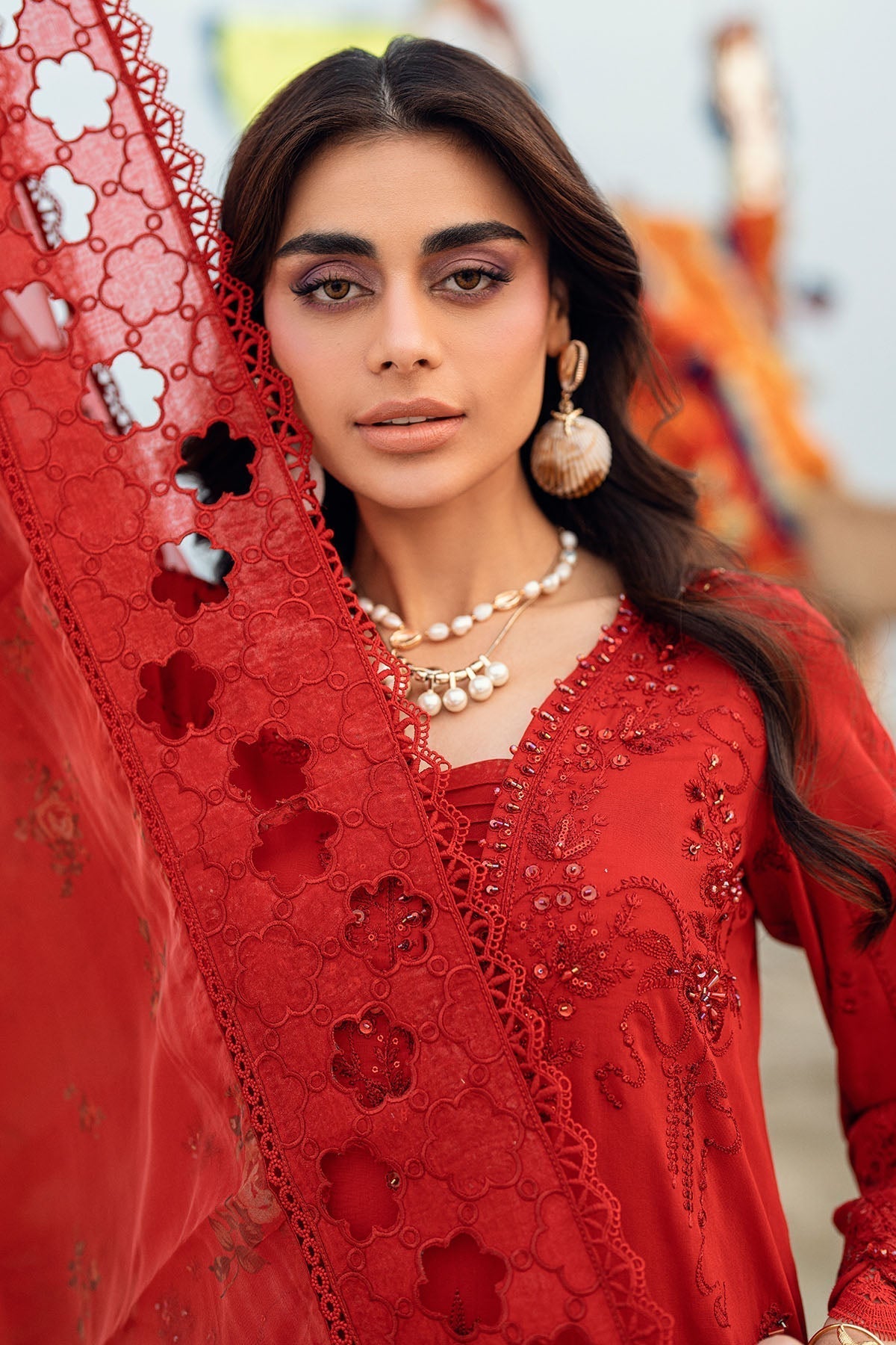 Nureh | Khuwab Luxury Lawn | NE-147 M Red Lawn