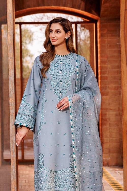 Farasha | Dastoor Embroidered Lawn SS24 | BERYL GREY - Pakistani Designer Dress - by Farasha | Type: Luxury - 100% Original at Saira Sultan