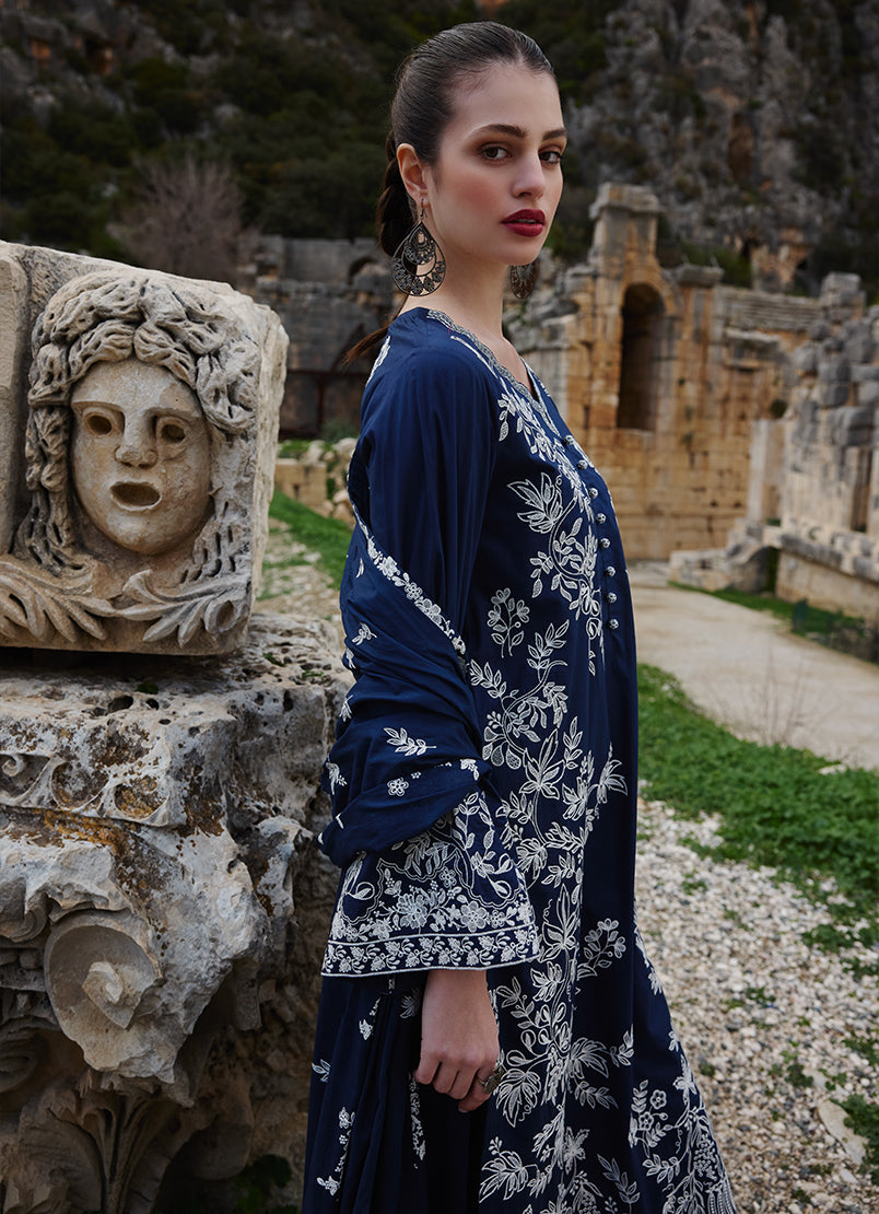 Image | Lawnkari 25 | Yara L Navy Blue Cotton Lawn