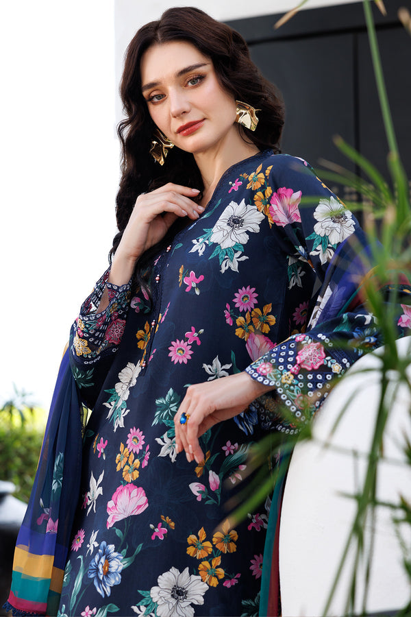 Farasha | Printed Essentials | Floral Stardust L Navy Blue Lawn