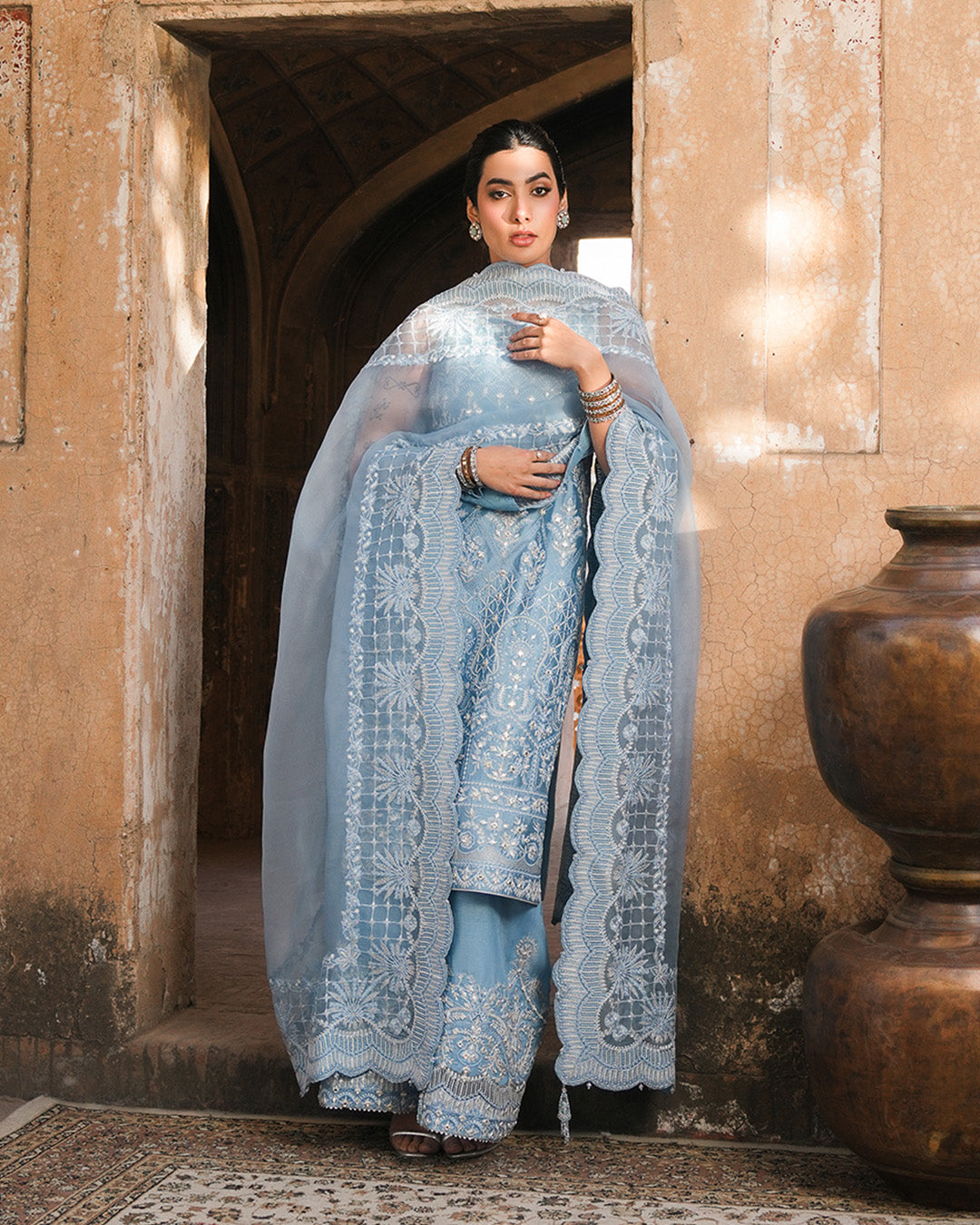 Faiza Saqlain | Zimmal Formals | Yulia L Light Blue Oak Silk