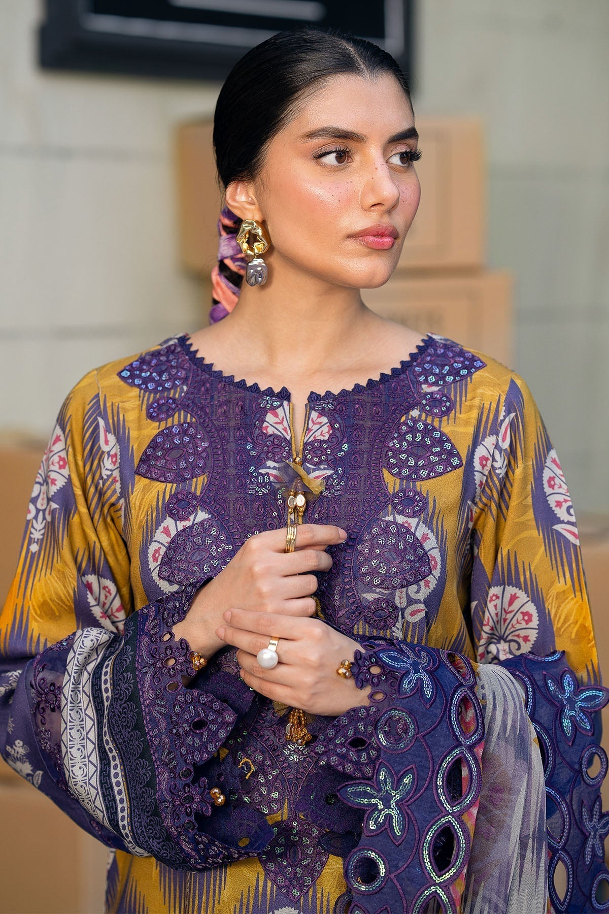 Nureh | Glam Girl Lawn | GL-22 M Purple Crepe