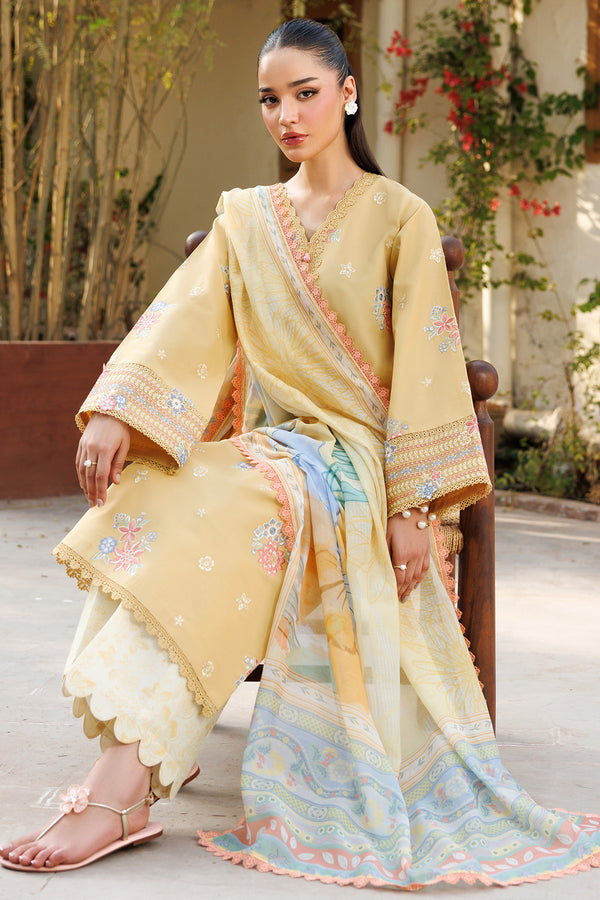 Farasha | Summer Weaves Embroidered Lawn | Sunlit Mellow XL Pale Yellow Lawn