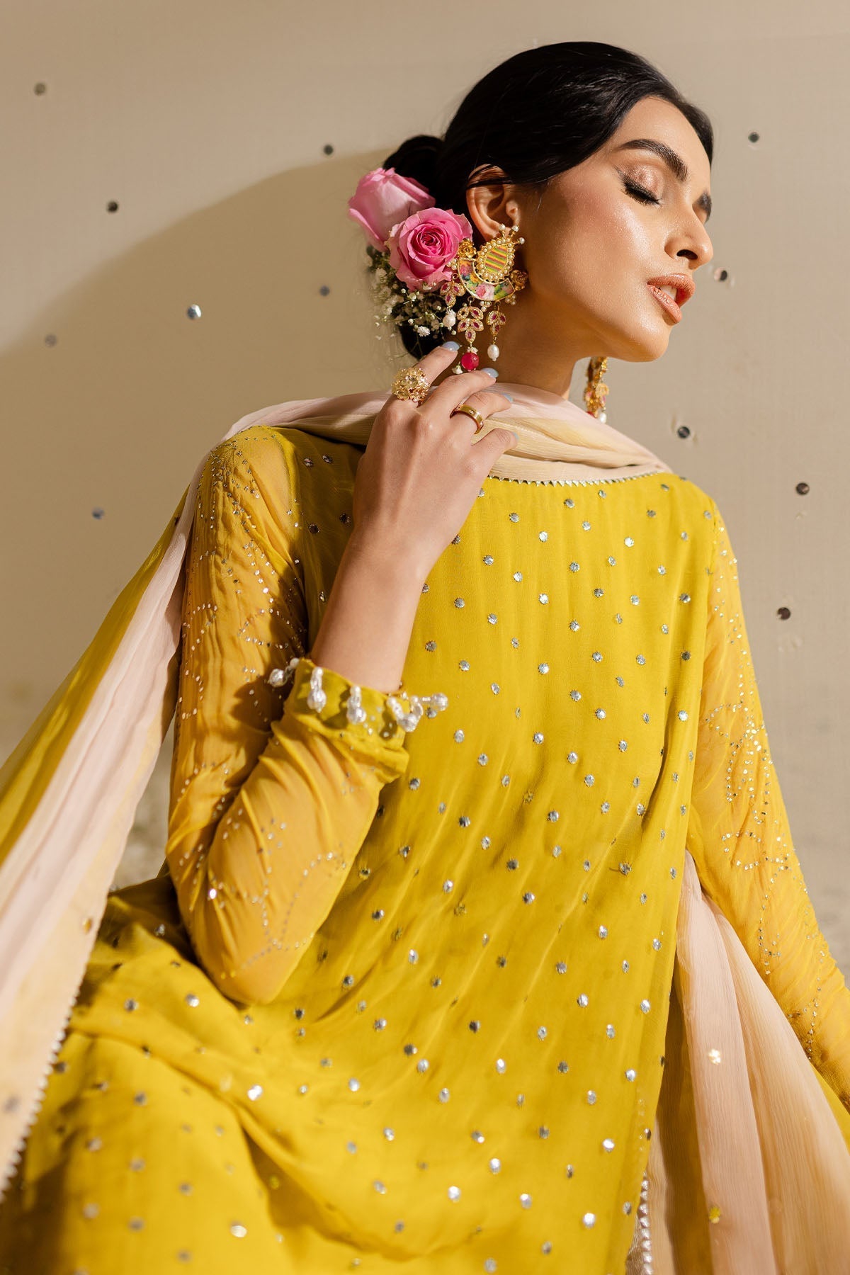Nureh | Mukeshkari Formals | MK-08 L Lime Yellow Chiffon