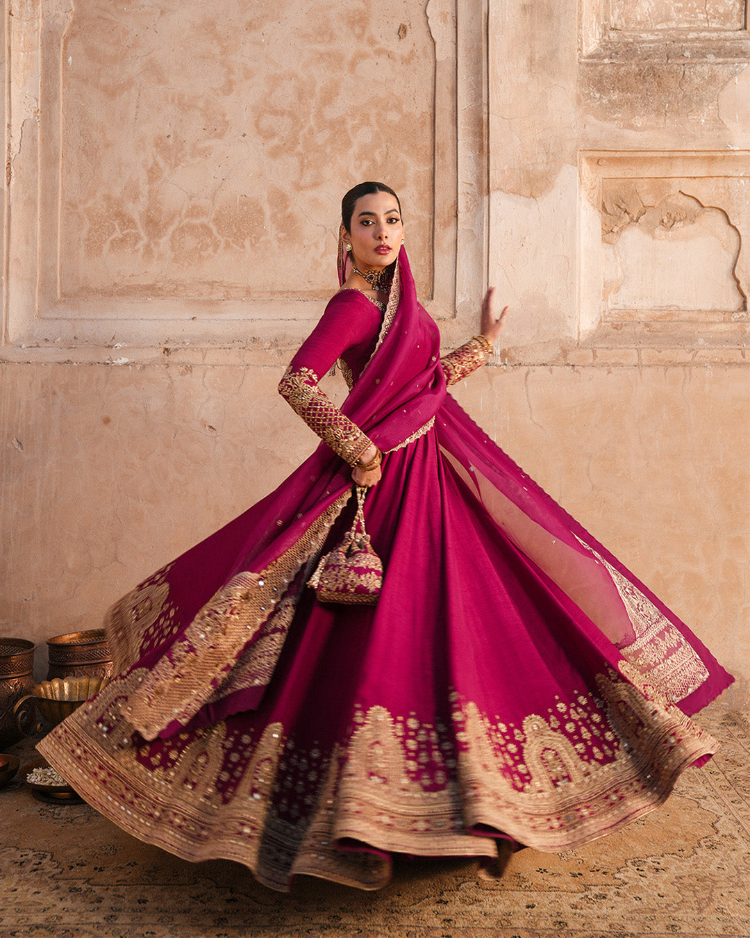 Faiza Saqlain | Zimmal Formals | Cassia XL Korean Raw Silk Magenta