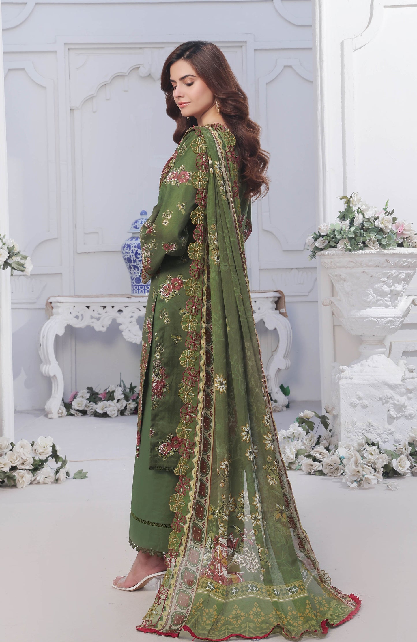 Al Zohaib | Applique Kari Cutwork Edit 25 | ACE-25-03 S Deep Olive Green Chikankari