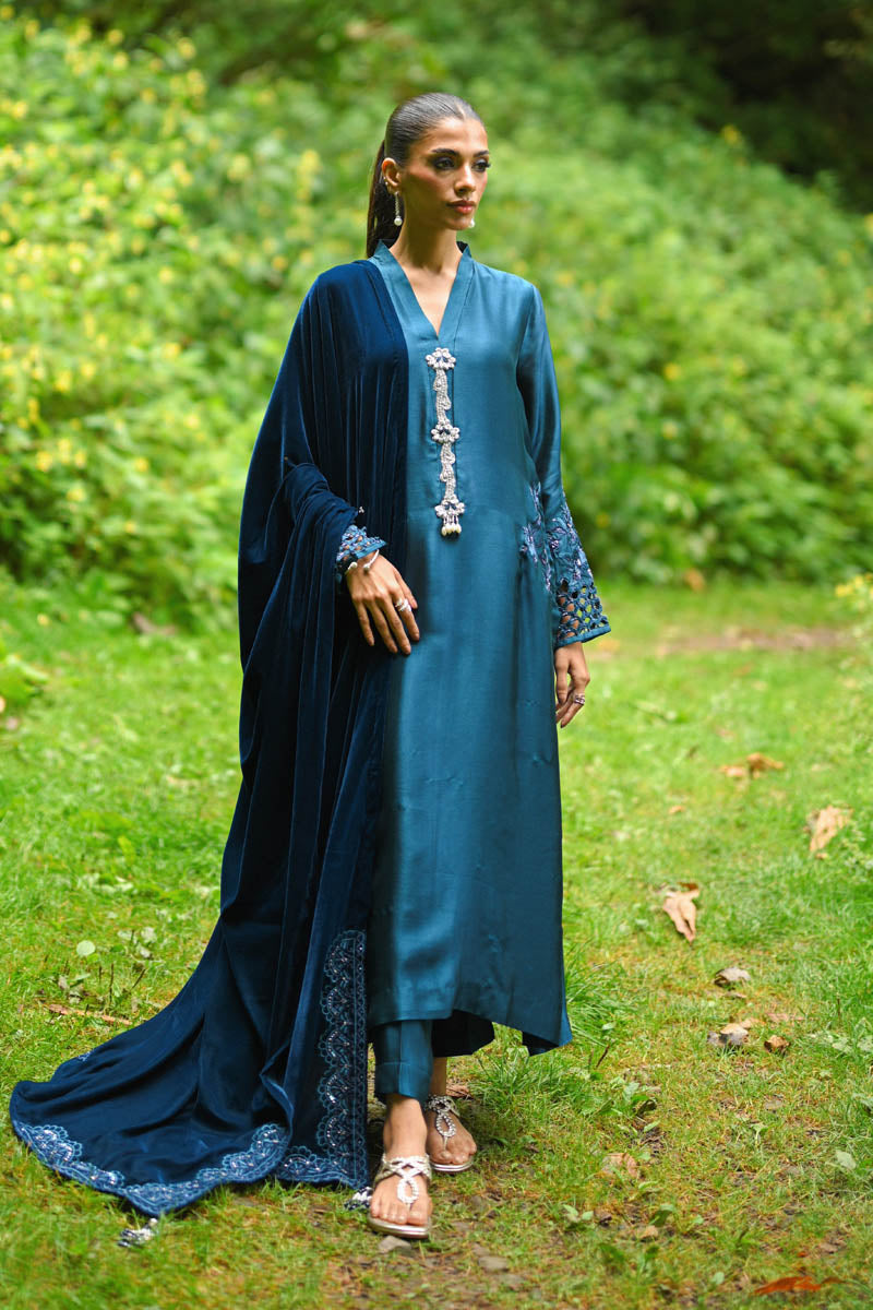 Hue Pret | Farasha Luxury Winter | Mina XL Teal Blue Pure Sheesh Silk