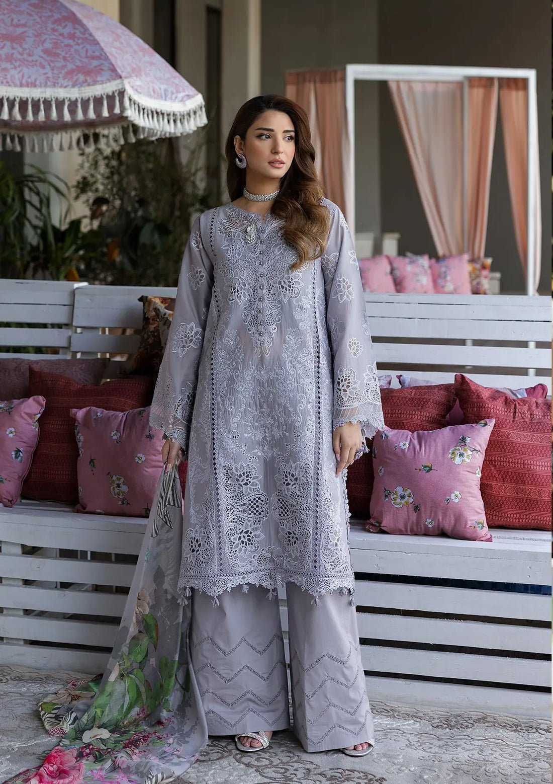 Kahf Premium | Luxury Lawn 25 | KLR-04 Lilia XS Gray Lawn
