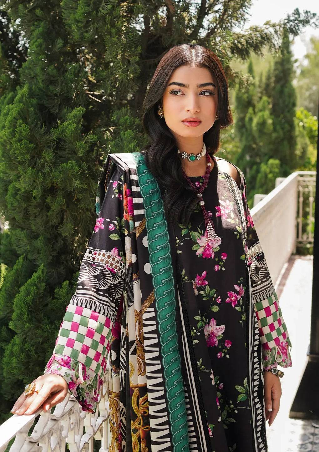 Elaf Premium | Printed Collection 24 | EEP-02A - Dark Floral - Pakistani Designer Dress - by Elaf Premium | Type: Casuals - 100% Original at Saira Sultan