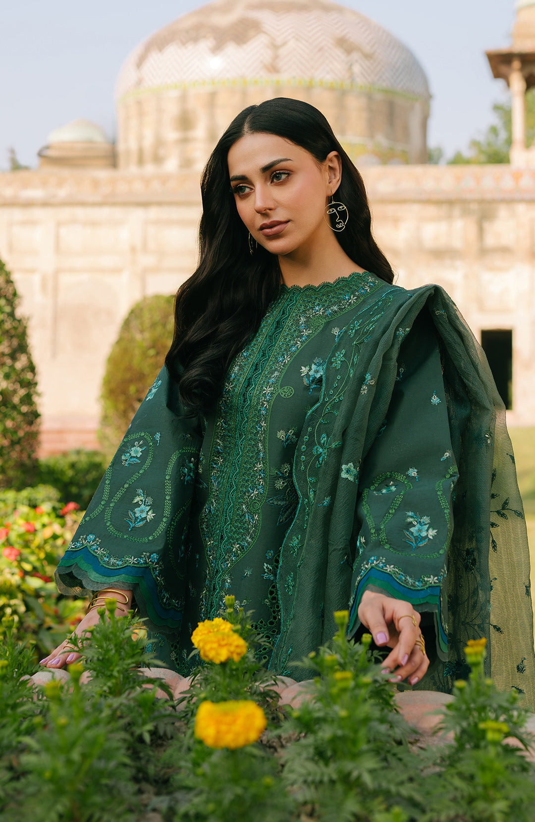 Fiona | Sarang Lawn 25 | Mirana L Bottle Green Lawn