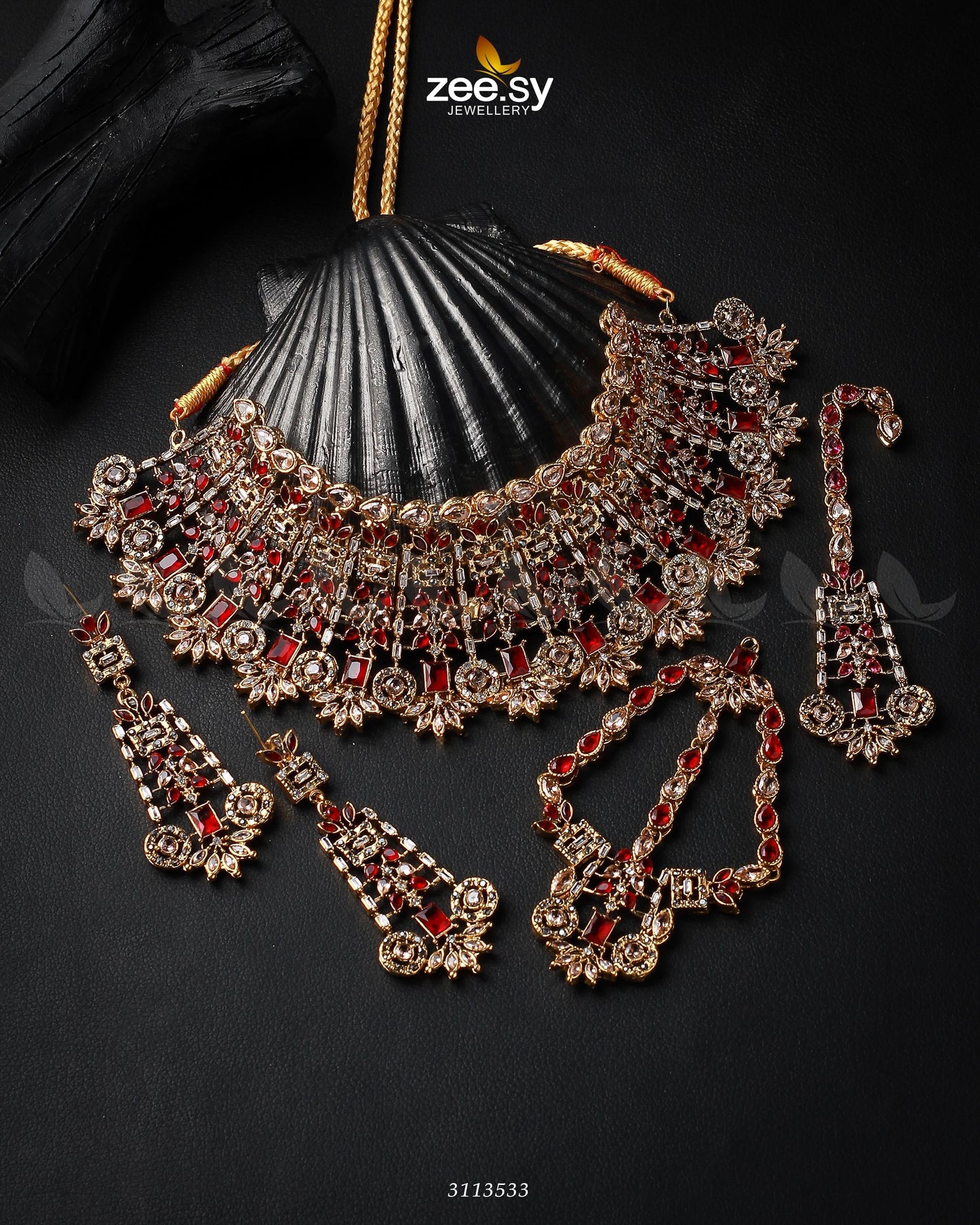 Resham Bridal Set Golden Red