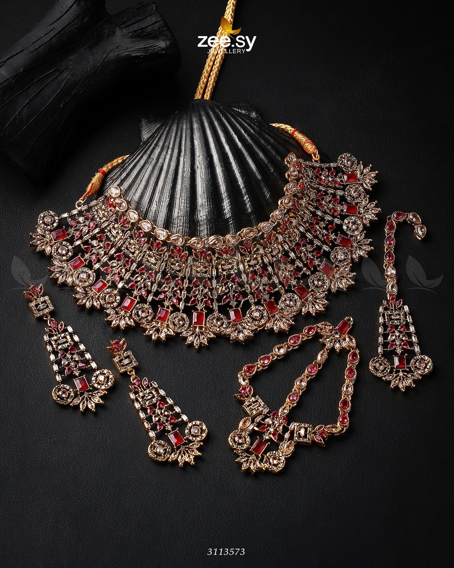 Resham Bridal Set Golden Ruby