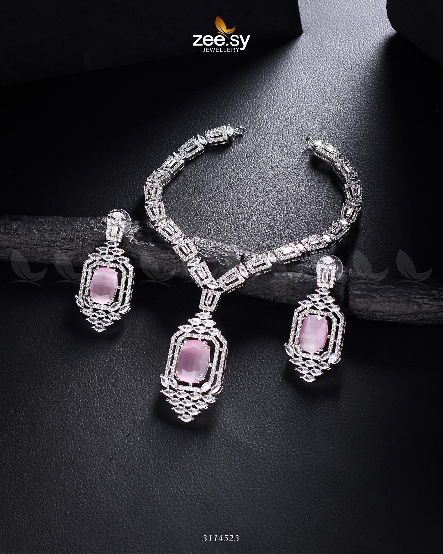 Sharmeen Necklace Set Silver Mint Pink