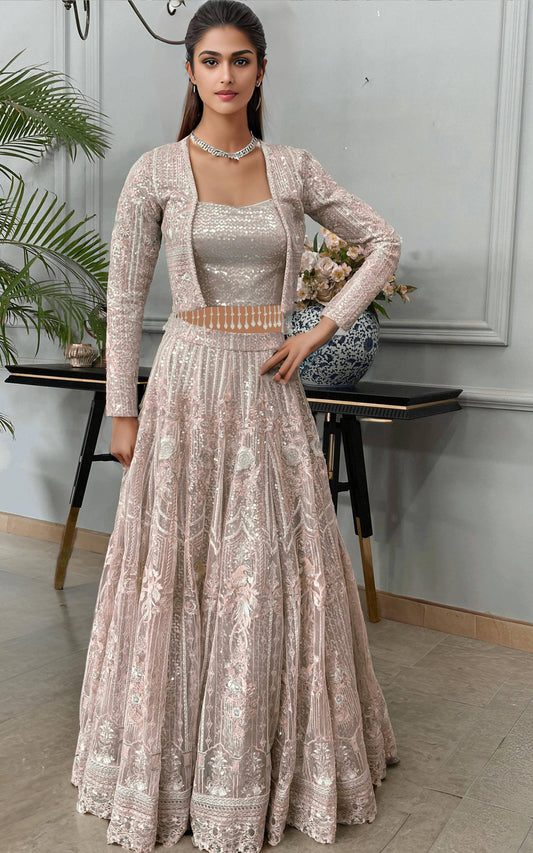 Threads and Motifs | Formal Dresses 25 | Net Embroidered Jacket With Lehenga - Pakistani Designer Dress - by Threads and Motifs - Type : Ladies Clothes - 100% Original at Saira Sultan