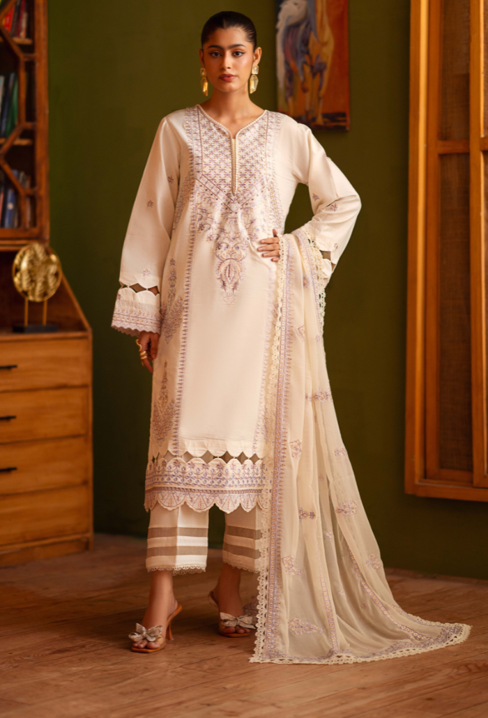 Humdum | Lala Rukh Lawn | Lalarukh - D09 XS Off White Lawn