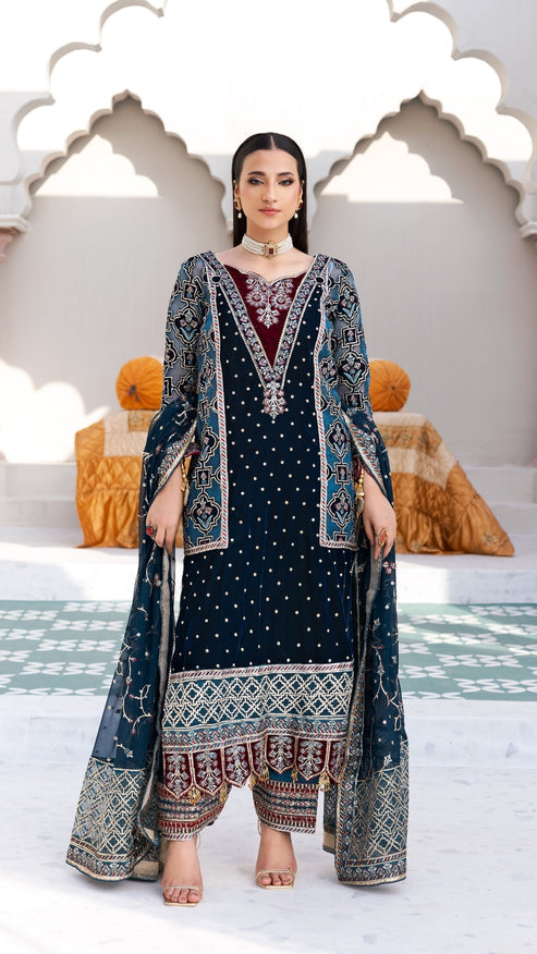 Zebtan | Andaz e Makhmal | ZAM-08 XS Teal Blue Velvet