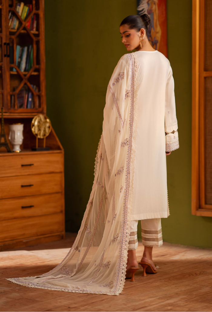 Humdum | Lala Rukh Lawn | Lalarukh - D09 S Off White Lawn