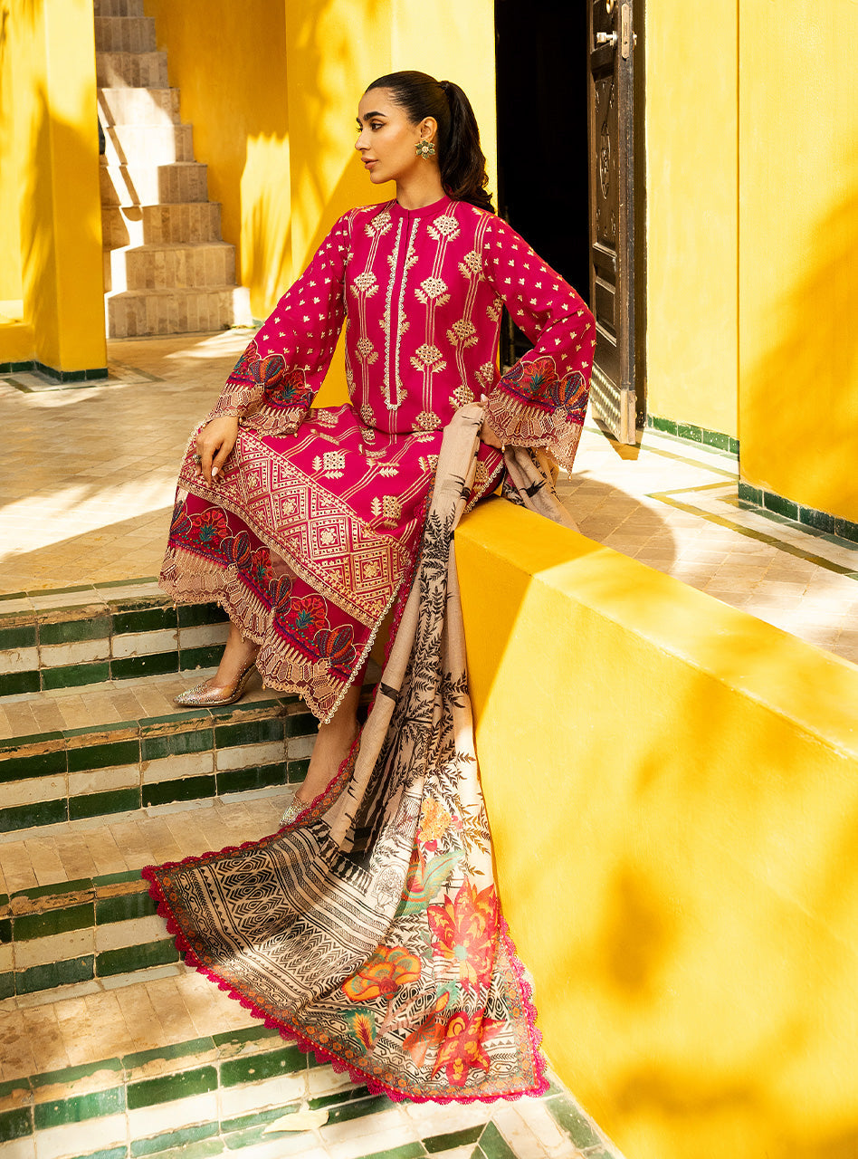 Zainab Chottani | Chikankari 25 | Aanya - 4B XL Hot Pink Chikankari