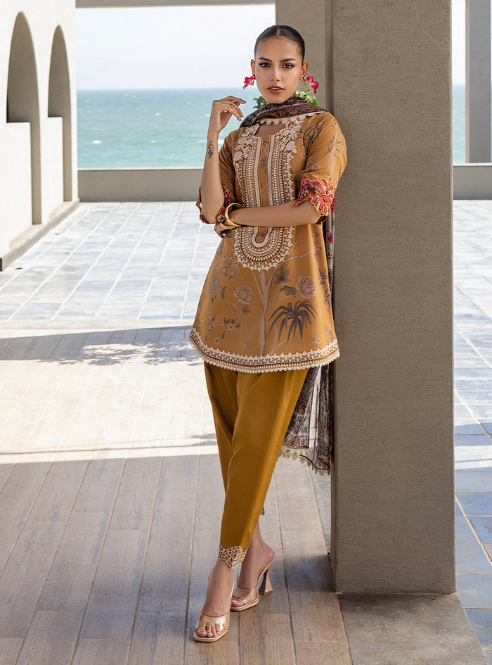 Zainab Chottani | Tahra Lawn 25 | Rahma XS Mustard Brown Lawn