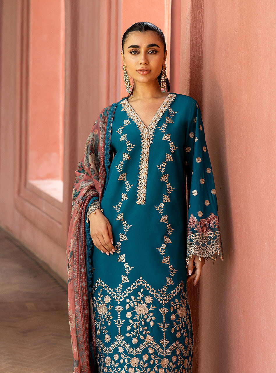 Zainab Chottani | Chikankari 25 | Izrah - 2A L Teal Chikankari