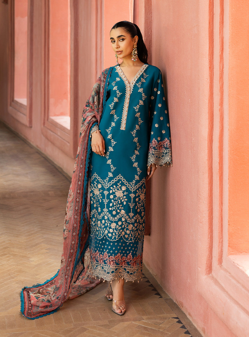 Zainab Chottani | Chikankari 25 | Izrah - 2A XS Teal Chikankari