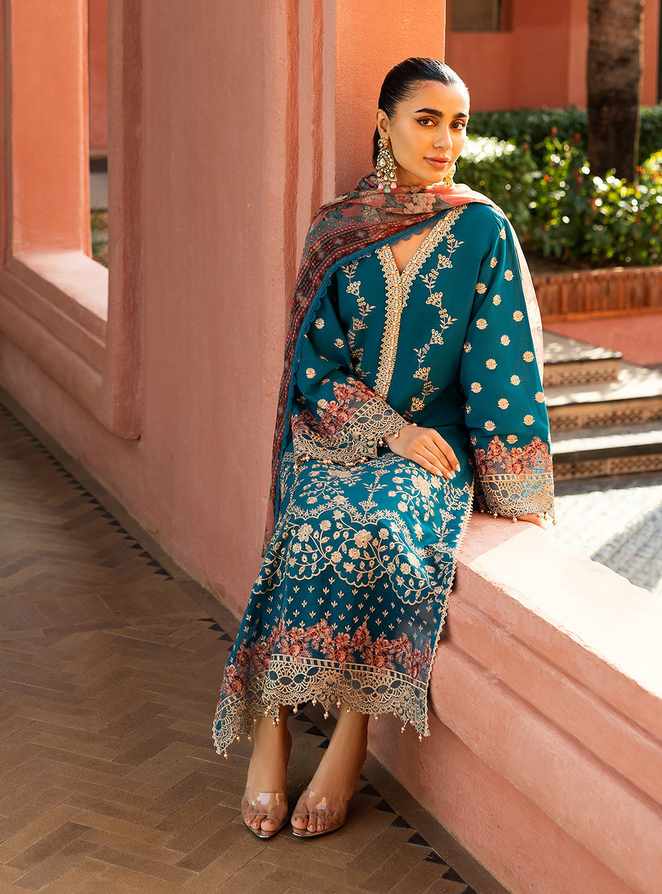 Zainab Chottani | Chikankari 25 | Izrah - 2A XL Teal Chikankari